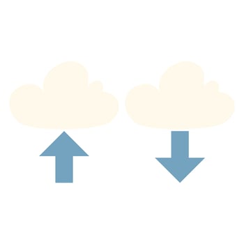 Upload cloud arrow and download symbol isolated black background, computer server and web storage concept vector