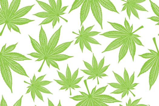 Green Cannabis Marijuana Leaves on White Background Seamless Pattern vector