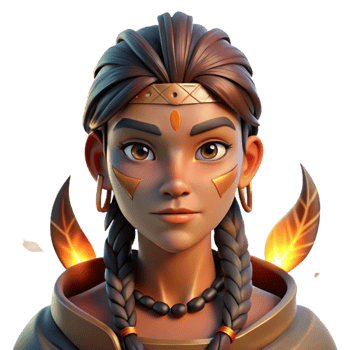 beautiful minimalist vibrant artistic Portrait of a young indigenous woman with vibrant face paint, adorned with feathers and beads, lit by the warm glow of a campfire, strong chiaroscuro... png