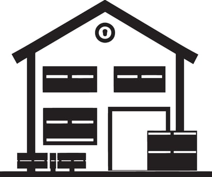 Simple and elegant illustration of a warehouse icon in black. vector
