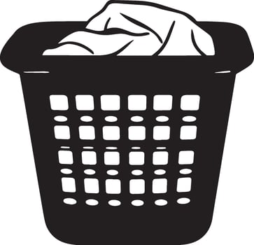 Crisp and clean black silhouette of a laundry basket icon in style. vector