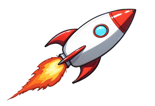 Cartoon Rocket Ship with Fire Thrusters, Isolated on Transparent Background png