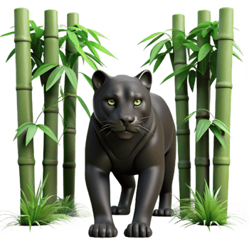 impressive classic extraordinary creative A sleek black panther prowling through a dense bamboo forest, with dappled sunlight filtering through the leaves, in a dramatic, film noir style... png