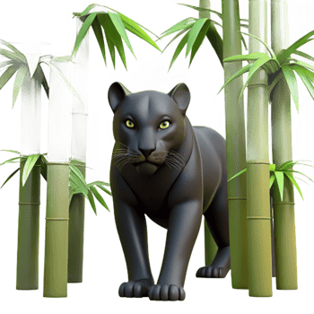 elegant creative dramatic vintage A sleek black panther prowling through a dense bamboo forest, with dappled sunlight filtering through the leaves, in a dramatic, film noir style original premium png