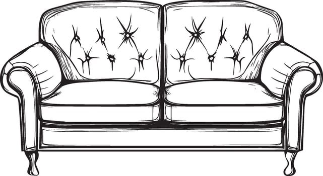 Simplistic black drawing of a couch featuring a linear design. vector