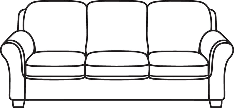 Minimal black artwork depicting a sofa with a clean outline. vector