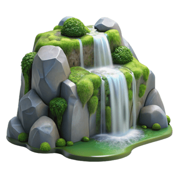 wonderful contemporary vibrant rustic A crystal clear waterfall cascading down mossy rocks, soft, diffused lighting, nature photography style authentic original png
