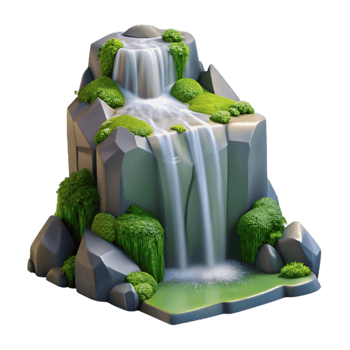 impressive traditional elegant vintage A crystal clear waterfall cascading down mossy rocks, soft, diffused lighting, nature photography style 4K original png