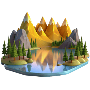 vibrant creative stunning artistic A serene lake reflecting the surrounding mountains and trees, calm water, golden hour lighting, landscape photography style exclusive detailed png