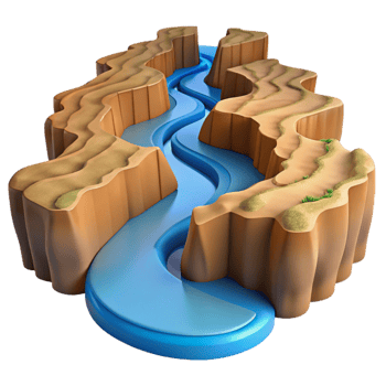 vibrant abstract serene creative A winding river cutting through a canyon, aerial view, midday sunlight, realistic style premium 4K png