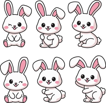 cute rabbit set of different poses illustration vector