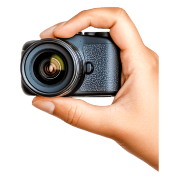 Hand Holding Digital Camera with Lens Ready for Photography Action png
