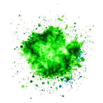 Vibrant Green Watercolor Splash with Blue Accents on Black Background png