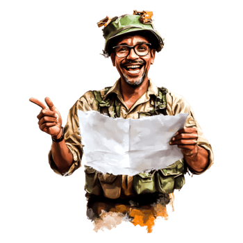 Smiling Soldier Holding Map with Tactical Gear in Outdoor Setting png