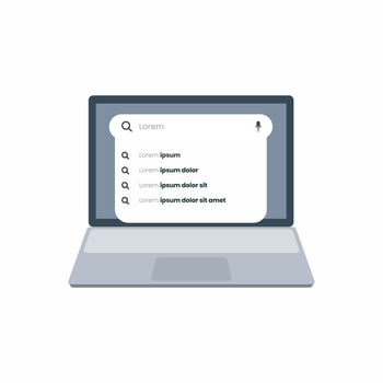 Search bar for UI UX with suggestions clean design. Search engine browser mockup stock illustration vector