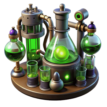 impressive modern beautiful minimalist A steampunk laboratory filled with bubbling beakers, strange devices, and glowing tubes, eerie green lighting, highly detailed original detailed png