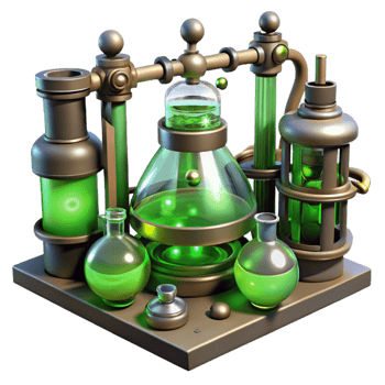 wonderful vintage vibrant artistic A steampunk laboratory filled with bubbling beakers, strange devices, and glowing tubes, eerie green lighting, highly detailed high quality high quality png