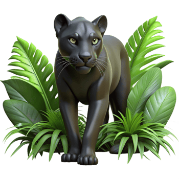 serene minimalist elegant vintage A sleek black panther stalking through dense jungle foliage, dappled lighting, dramatic perspective, photorealistic style premium genuine png