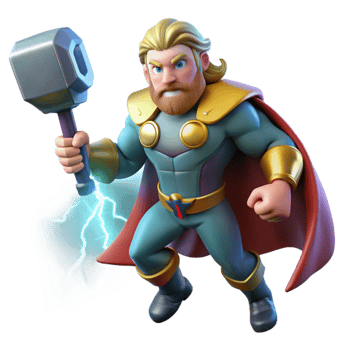 impressive minimalist beautiful minimalist Thor wielding Mjolnir amidst a thunderstorm, dramatic lighting, comic book style authentic detailed png
