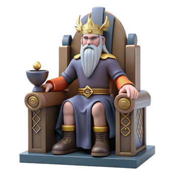 vibrant contemporary impressive rustic Odin, the Allfather, sitting on his throne, majestic and imposing, Viking art style 4K 4K png