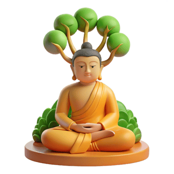 vibrant rustic beautiful artistic A serene Buddha meditating under the Bodhi tree, soft and warm lighting, traditional Buddhist art style professional detailed png
