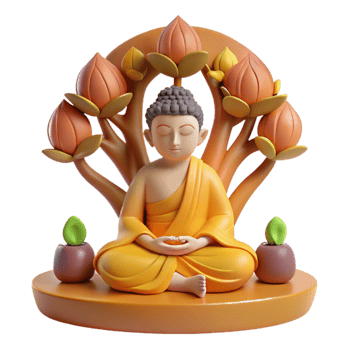 elegant contemporary elegant minimalist A serene Buddha meditating under the Bodhi tree, soft and warm lighting, traditional Buddhist art style professional authentic png