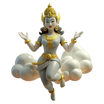 dramatic creative magnificent vintage A celestial Apsara dancing in the clouds, ethereal and graceful, Khmer art style premium exclusive png