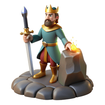 magnificent contemporary beautiful modern King Arthur drawing Excalibur from the stone, heroic and dramatic lighting, medieval romance style authentic high resolution png