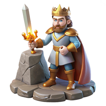 beautiful minimalist serene rustic King Arthur drawing Excalibur from the stone, heroic and dramatic lighting, medieval romance style 4K premium png