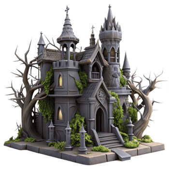 wonderful traditional extraordinary classic A decaying castle overgrown with thorny vines, ominous lighting, gothic style, detailed architecture genuine premium png