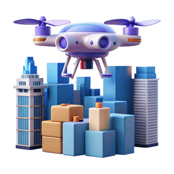 wonderful minimalist stunning creative A drone delivering a package in a dense urban environment, futuristic architecture, fast motion blur, cyberpunk style premium high quality png