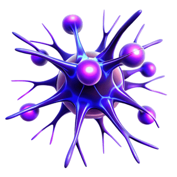 dramatic vintage beautiful abstract A microscopic view of neurons firing, rendered in electric blue and vibrant purple, illuminated by bioluminescence, in a scientific visualization style 4K exclusive png