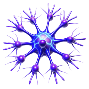 vibrant minimalist vibrant artistic A microscopic view of neurons firing, rendered in electric blue and vibrant purple, illuminated by bioluminescence, in a scientific visualization style high... png