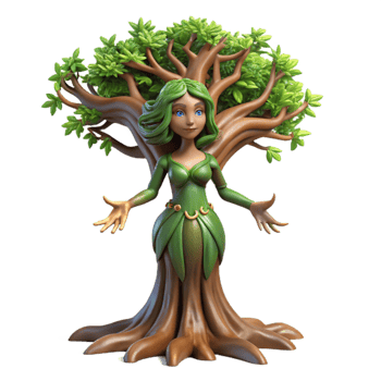 impressive classic stunning artistic A lone, willowy dryad emerging from a gnarled, ancient oak, dappled sunlight filtering through the leaves, pre-Raphaelite style 4K high resolution png