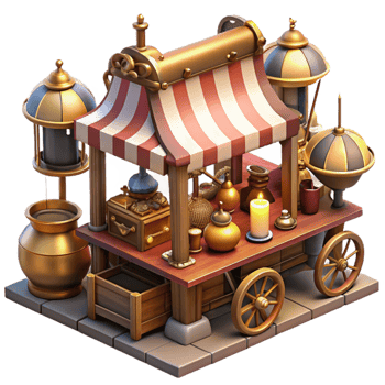 stunning creative extraordinary traditional A bustling steampunk market filled with eccentric vendors and strange inventions, warm market lighting, impressionistic style premium 4K png