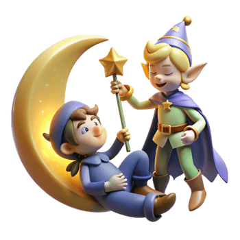 wonderful classic wonderful artistic A mischievous pixie casting a spell on a sleeping knight, moonlight, whimsical illustration style genuine high quality png