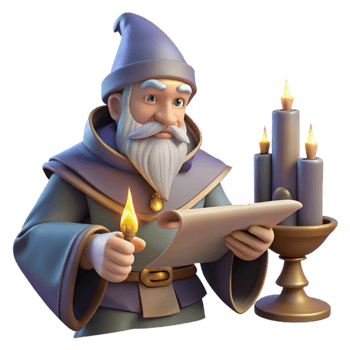 dramatic creative stunning creative A wise old wizard studying a ancient scroll in his tower, candlelight, fantasy art style high resolution genuine png