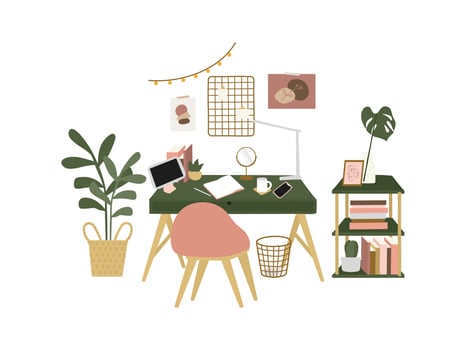 Desk space at home Freelancers office vector