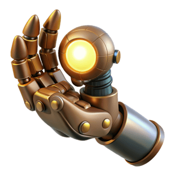 wonderful vintage vibrant creative A steampunk robotic hand, delicately holding a glowing orb, illuminated by a single spotlight high quality original png