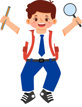 Schoolboy Junior High Student Holding Magnifying Glass and Pencil png