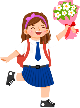 Schoolgirl Junior High Student Holding Bouquet of Flowers png