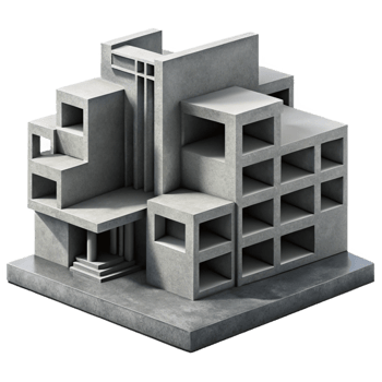 serene contemporary elegant modern A Brutalist concrete apartment complex, stark geometric shapes, harsh shadows, monochrome, high contrast photography, high quality exclusive png