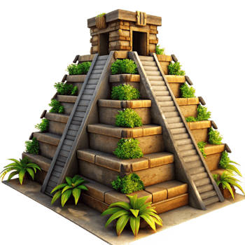 vibrant traditional extraordinary rustic An ancient Mayan pyramid, intricately carved stone, overgrown with jungle vines, dramatic sunset lighting, hyperrealistic, professional premium png