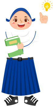Hijab Girl Junior High School Student with Light Bulb Idea png