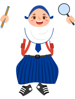 Hijab Girl Junior High School Student Holding Magnifying Glass and Pencil png