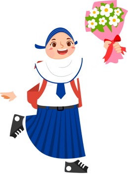 Hijab Girl Junior High School Student Holding Flowers png