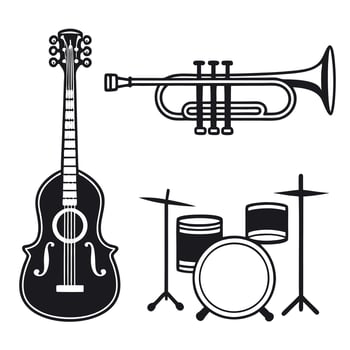 Musical Instruments Icons in Silhouette Style vector