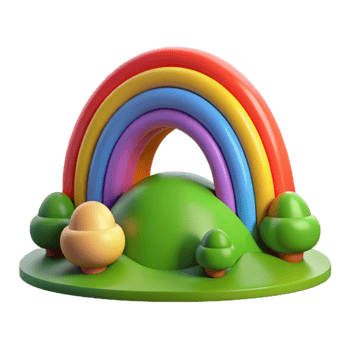 elegant contemporary magnificent abstract A vibrant rainbow arcing over a verdant valley, soft lighting, cartoon style exclusive premium png