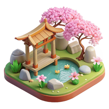 magnificent classic beautiful classic A serene Japanese garden with a koi pond and cherry blossoms, soft lighting, peaceful style high quality 4K png