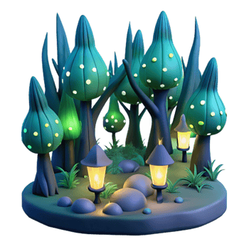 vibrant modern beautiful artistic A group of fireflies illuminating a dark forest, bioluminescent lighting, magical realism style original genuine png
